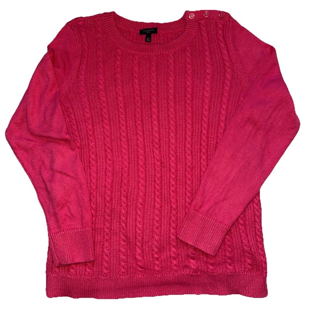 Talbots Petite Pink Cable Knit Button Shoulder Sweater Women’s MP
